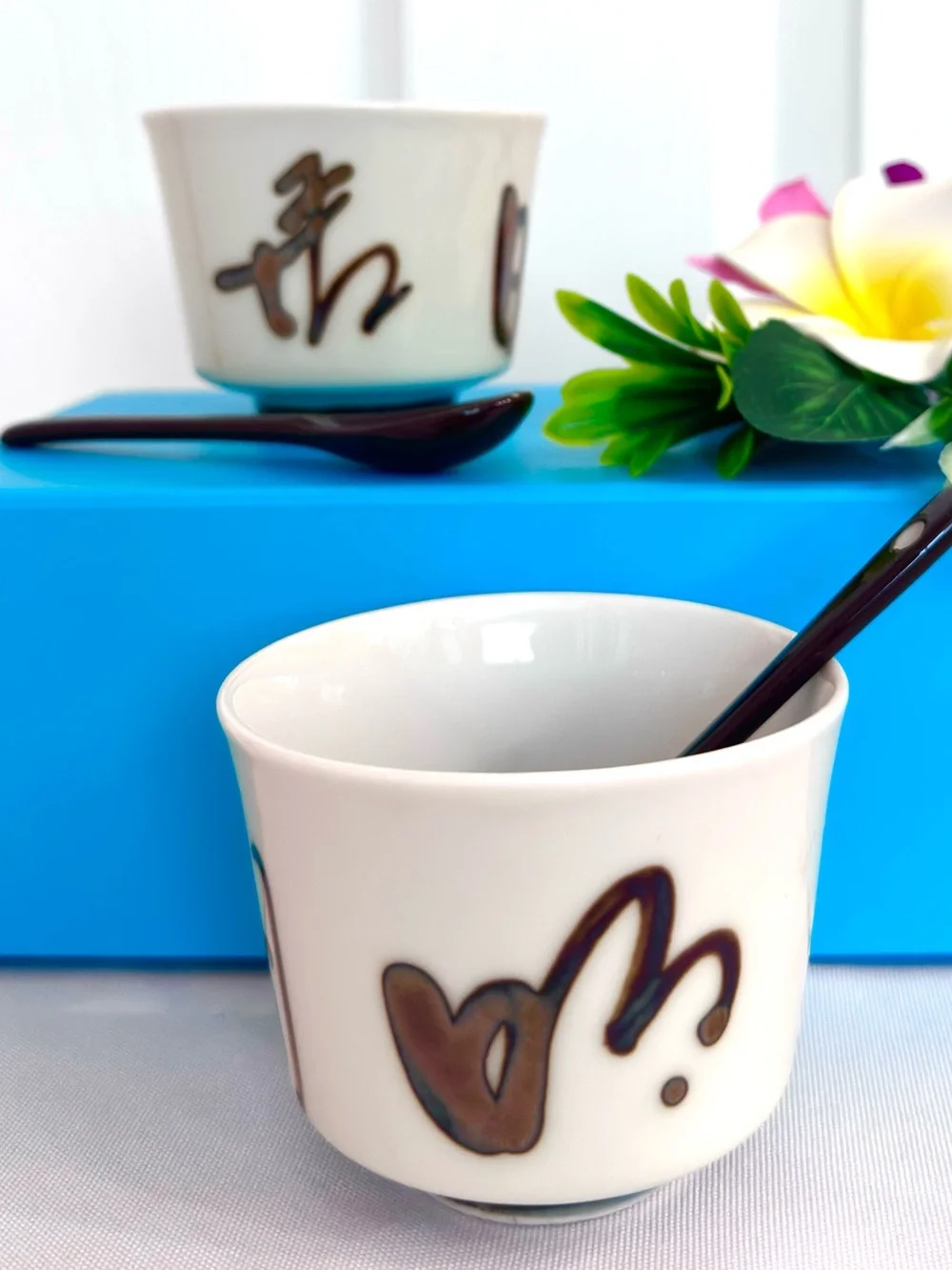 ESPRESSO COFFEE CUP SET ~ neutral classic off-white & rich brown painted swirls